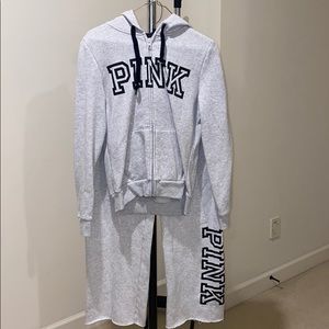 PINK grey sweat pants and jacket SET
